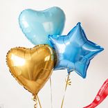 Маленькое фото 1: Композиция из 3 шаров с гелием, 1 синяя звезда и 2 сердца