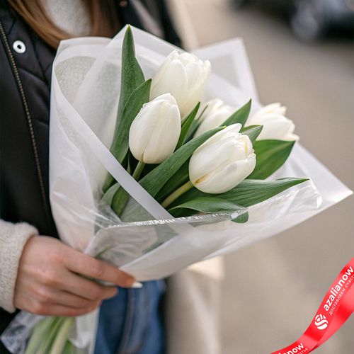 Букет из 5 белых тюльпанов в белой пленке