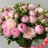 Маленькое фото 3: 35 кустовых пионовидных розовых роз 50 см, Голландия