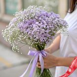Маленькое фото 1: Букет из 5 сиреневых гипсофил с фиолетовой лентой