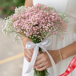 Маленькое фото 1: Букет из 9 розовых гипсофил с белой лентой