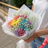 Маленькое фото 1: Букет из 5 гипсофил микс в белой пленке