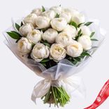 Маленькое фото 1: Букет из 20 белых пионов в пленке
