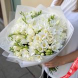 Маленькое фото 1: Букет из 101 белой фрезии в белой пленке