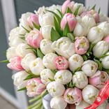 Маленькое фото 2: Букет из 50 пионовидных бело-розовых тюльпанов, Голландия