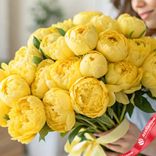 Маленькое фото 2: Букет из 35 желтых пионов с лентой, Голландия
