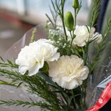 Маленькое фото 2: Букет из 3 белых гвоздик с зеленью в пленке, Диантус, Голландия