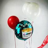 Маленькое фото 1: Композиция из 4 шаров с гелием «С Днем Рождения (торт со свечками)», вар. 2