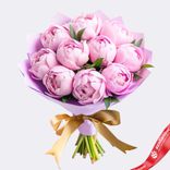 Маленькое фото 2: Букет из 9 пионов в фиолетовой бумаге крафт