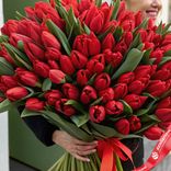 Маленькое фото 2: Букет из 400 красных тюльпанов с лентой, Россия