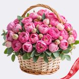 Маленькое фото 1: Корзина 101 розовый пион с эвкалиптом