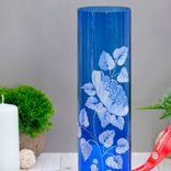 Маленькое фото 2: Ваза «Цилиндр», d 80h 300 мм, из синего стекла (ручная роспись), рис. № 16 (Бел.)