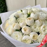 Маленькое фото 2: Букет из 25 белых кустовых пионовидных роз