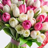 Маленькое фото 3: Букет из 60 пионовидных бело-розовых тюльпанов, Голландия