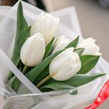 Маленькое фото 3: Букет из 5 белых тюльпанов в белой пленке