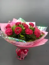 Фото флориста 5: Розовые кустовые пионовидные розы в упаковке, 5 шт