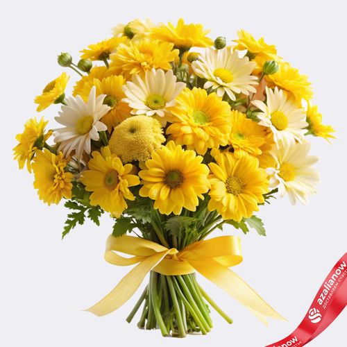 Букет из 9 кустовых желтых хризантем с лентой, Ромашка, Голландия