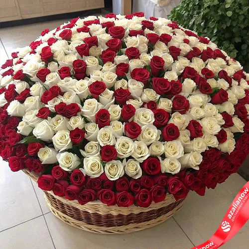 Корзина из 1001 белой и красной розы, 80 см, Россия