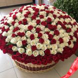 Маленькое фото 1: Корзина из 1001 белой и красной розы, 80 см, Россия