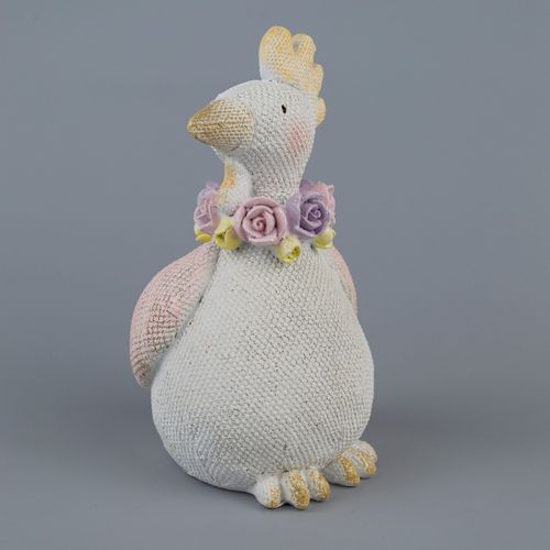 Сувенир Курица полирезин, H16x9x11см, белый, розовый