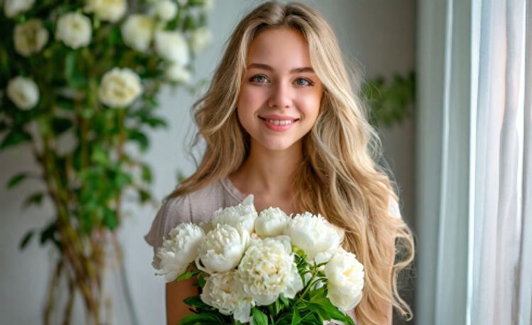 Девушка с белыми пионами