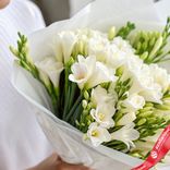 Маленькое фото 2: Букет из 21 белой фрезии в белой пленке