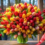 Маленькое фото 1: Букет из 500 красно - желтых тюльпанов, Россия