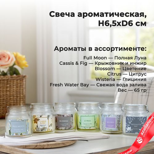 Свеча ароматическая в банке (стекло), Н6,5хD6см., в асс., прозрачный