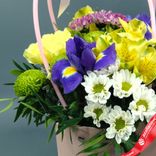 Маленькое фото 4: Букет в пакете (сумочке) для цветов из альстромерий, хризантем, гвоздик и ирисов