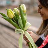 Маленькое фото 1: Букет из 3 зеленых тюльпанов с лентой, Россия