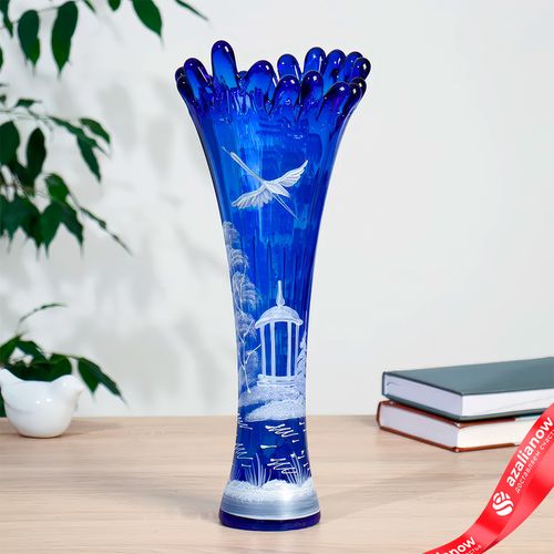 Ваза «Коралл», дерево, синяя (ручная роспись), 38 см