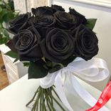 Маленькое фото 1: Букет из 9 черных роз с белой лентой, 50 см, Россия