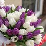Маленькое фото 3: Букет из 51 сиреневого и белого тюльпана, Россия