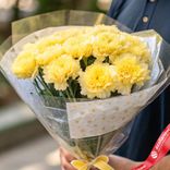 Маленькое фото 2: Букет из 11 желтых гвоздик в пленке с лентой, Голландия