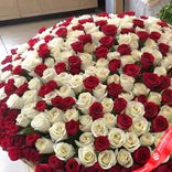 Маленькое фото 2: Корзина из 1001 белой и красной розы, 80 см, Россия