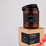 Маленькое фото 2: Свеча в банке с крышкой ароматическая «Степь» (соевый воск), H9,5xD7,5см, коричневый