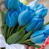 Маленькое фото 3: Букет из 9 голубых тюльпанов с белой лентой, Россия