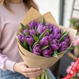 Маленькое фото 1: Букет из 20 фиолетовых пионовидных тюльпанов в крафте, Голландия