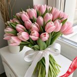 Маленькое фото 1: Букет из 35 розовых тюльпанов, Россия