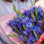 Маленькое фото 4: Букет из 35 синих ирисов в розовой бумаге