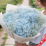 Маленькое фото 1: Букет из 25 голубых гипсофил в крафте