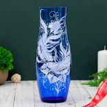 Маленькое фото 1: Ваза С-64, h 260 мм., из синего стекла (ручная роспись), рис. № 1 (Бел.)