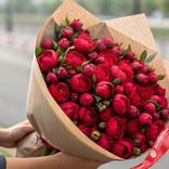 Маленькое фото 2: Букет из 50 красных пионов в крафте