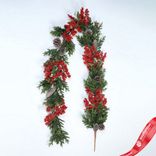 Маленькое фото 1: Гирлянда еловая с ягодами и шишками, 183см, зеленый/красный, вид 1