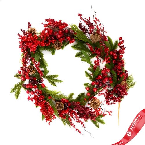 Гирлянда еловая с ягодами и шишками, 183см, зеленый/красный, вид 3