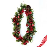 Маленькое фото 1: Гирлянда еловая с ягодами, шишками и шарами, 183см, зеленый/красный