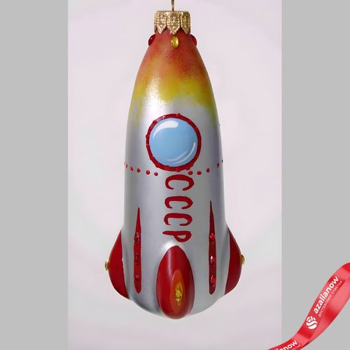 Украшение подвесное Ракета СССР (стекло), Н14,3х6,2х6,2см, серый/красный