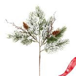 Маленькое фото 1: Ветка еловая с шишками заснеженная, H35см, зеленый