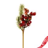 Маленькое фото 1: Ветка еловая с ягодами заснеженная, 25см, зеленый/красный