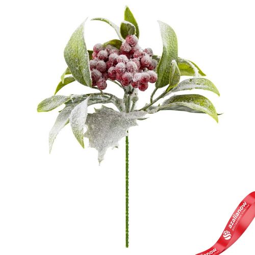Ветка с ягодами заснеженная, 20см, зеленый/красный